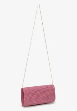 Różowa Torebka Kopertówka z Brokatem i Ozdobną Klapą na Magnes Sillema