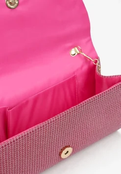 Różowa Torebka Kopertówka z Brokatem i Ozdobną Klapą na Magnes Sillema