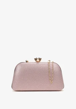 Różowa Torebka Kopertówka z Brokatem na Zatrzask z Cyrkoniami Maleta