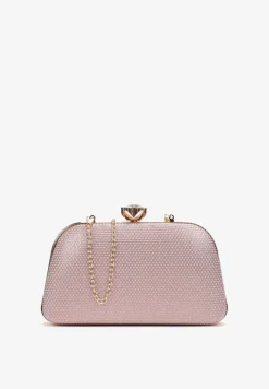 Różowa Torebka Kopertówka z Brokatem na Zatrzask z Cyrkoniami Maleta
