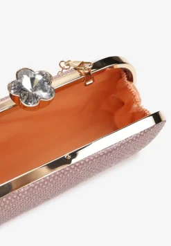 Różowa Torebka Kopertówka z Brokatem na Zatrzask z Cyrkoniami Maleta