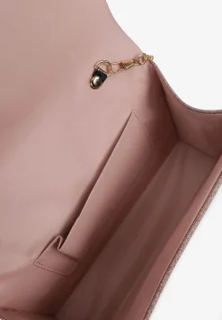 Różowa Torebka o Metalicznym Wykończeniu z Metalową Rączką i Łańcuszkiem Priscella