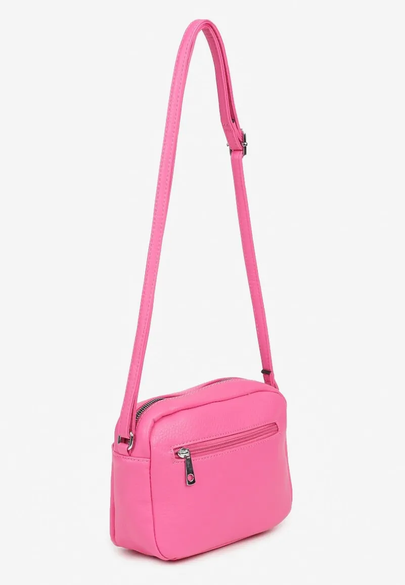 Różowa Torebka Typu Listonoszka z Suwakiem i Metalicznym Zdobieniem Silenaia