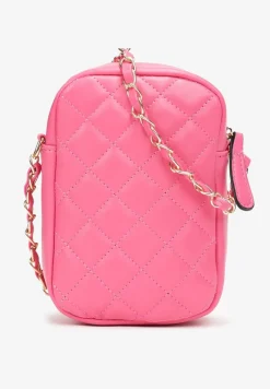 Różowa Torebka z Imitacji Skóry Pikowana na Ramię Isandia