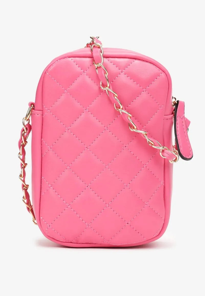 Różowa Torebka z Imitacji Skóry Pikowana na Ramię Isandia