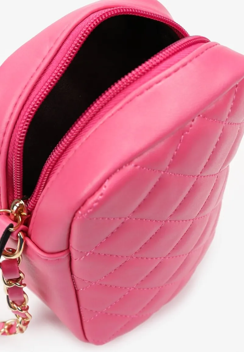 Różowa Torebka z Imitacji Skóry Pikowana na Ramię Isandia