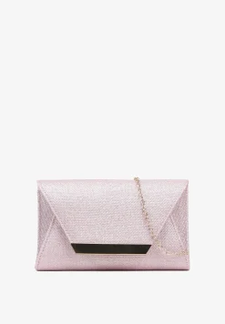 Różowa Wieczorowa Torebka Kopertówka Zdobiona Aplikacją i Łańcuszkiem Miliorra