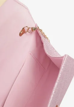 Różowa Wieczorowa Torebka Kopertówka Zdobiona Aplikacją i Łańcuszkiem Miliorra