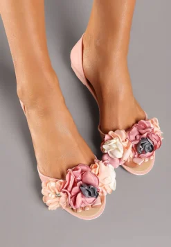 Różowe Balerinki Meliski Peep Toe z Kwiatową Aplikacją Idalina