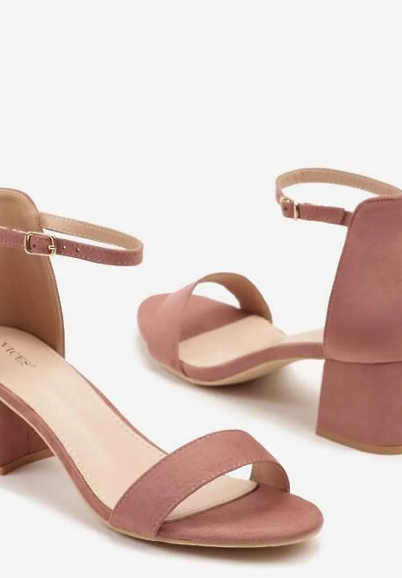 Różowe Basicowe Sandały na Słupku Vices z Paskiem Wokół Kostki Varhira
