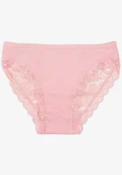 Różowe Bawełniane Majtki Figi z Ozdobną Koronką Lemmer