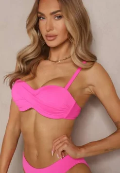 Różowe Bikini 2 Pary Majtek Typu Figi i Biustonosz Wiązany na Plecach Galanoria