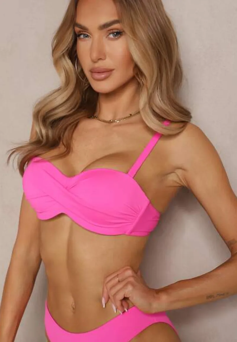 Różowe Bikini 2 Pary Majtek Typu Figi i Biustonosz Wiązany na Plecach Galanoria