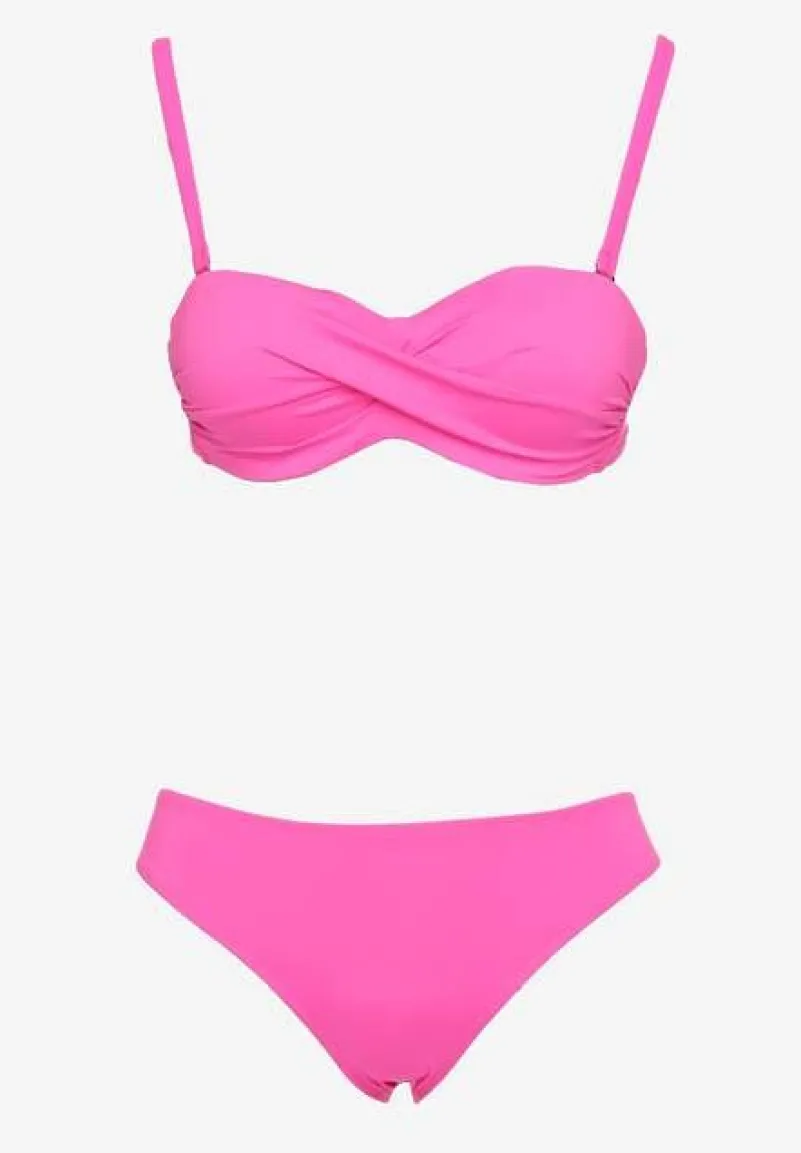 Różowe Bikini 2 Pary Majtek Typu Figi i Biustonosz Wiązany na Plecach Galanoria