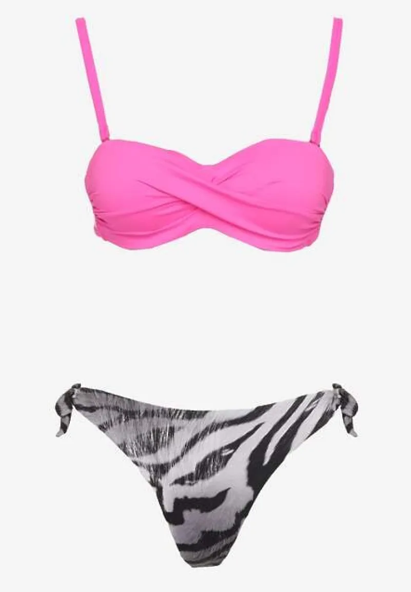 Różowe Bikini 2 Pary Majtek Typu Figi i Biustonosz Wiązany na Plecach Galanoria
