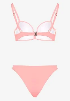 Różowe Bikini Biustonosz i Majtki Figi z Aplikacją z Cyrkoniami Nateria