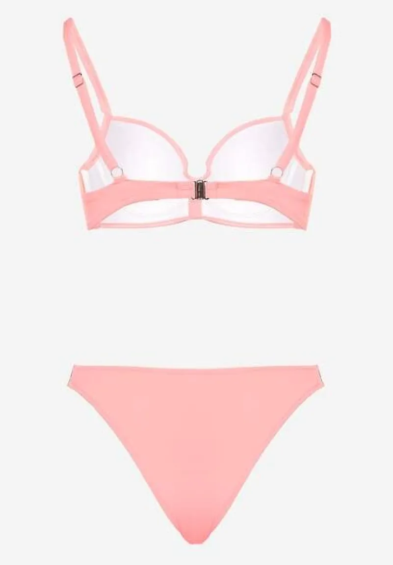 Różowe Bikini Biustonosz i Majtki Figi z Aplikacją z Cyrkoniami Nateria