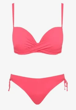 Różowe Bikini Biustonosz na Cienkich Ramiączkach z Regulacją i 2 Pary Majtek z Wiązaniem i Regulacją Pammarie