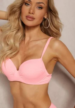 Różowe Bikini Biustonosz z Usztywnianymi Miseczkami Majtki Figi Ozdobione Troczkami Tamarie
