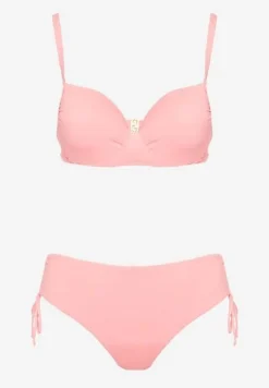 Różowe Bikini Biustonosz z Usztywnianymi Miseczkami Majtki Figi Ozdobione Troczkami Tamarie