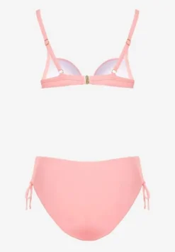 Różowe Bikini Biustonosz z Usztywnianymi Miseczkami Majtki Figi Ozdobione Troczkami Tamarie