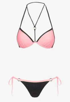 Różowe Bikini Dwuczęściowe Wiązany Biustonosz i Figi ze Sznurkami Lutella