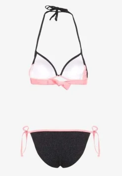 Różowe Bikini Dwuczęściowe Wiązany Biustonosz i Figi ze Sznurkami Lutella