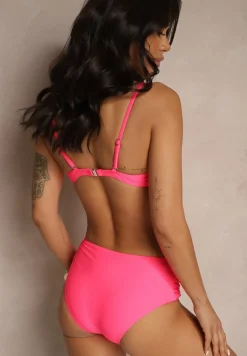 Różowe Bikini Figi i Usztywniany Biustonosz z Marszczeniem Vintelle