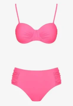 Różowe Bikini Figi i Usztywniany Biustonosz z Marszczeniem Vintelle