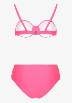 Różowe Bikini Figi i Usztywniany Biustonosz z Marszczeniem Vintelle