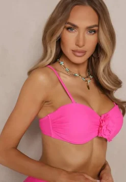 Różowe Bikini Majtki Figi Biustonosz Ozdobione Kwiatem 3D Tenionea