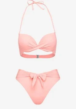 Różowe Bikini Majtki Figi i Biustonosz Ozdobione Wiązaniem Saniorie