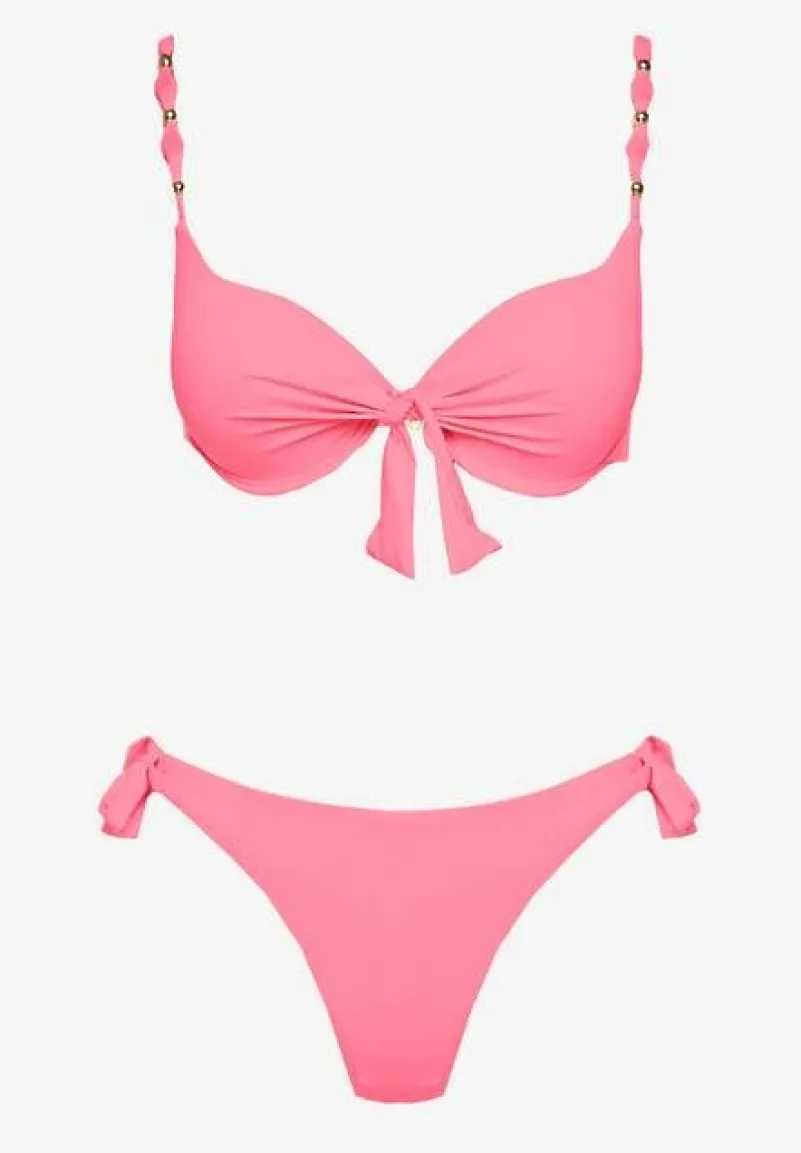 Różowe Bikini Majtki i Biustonosz z Wiązaniem Sadeenne