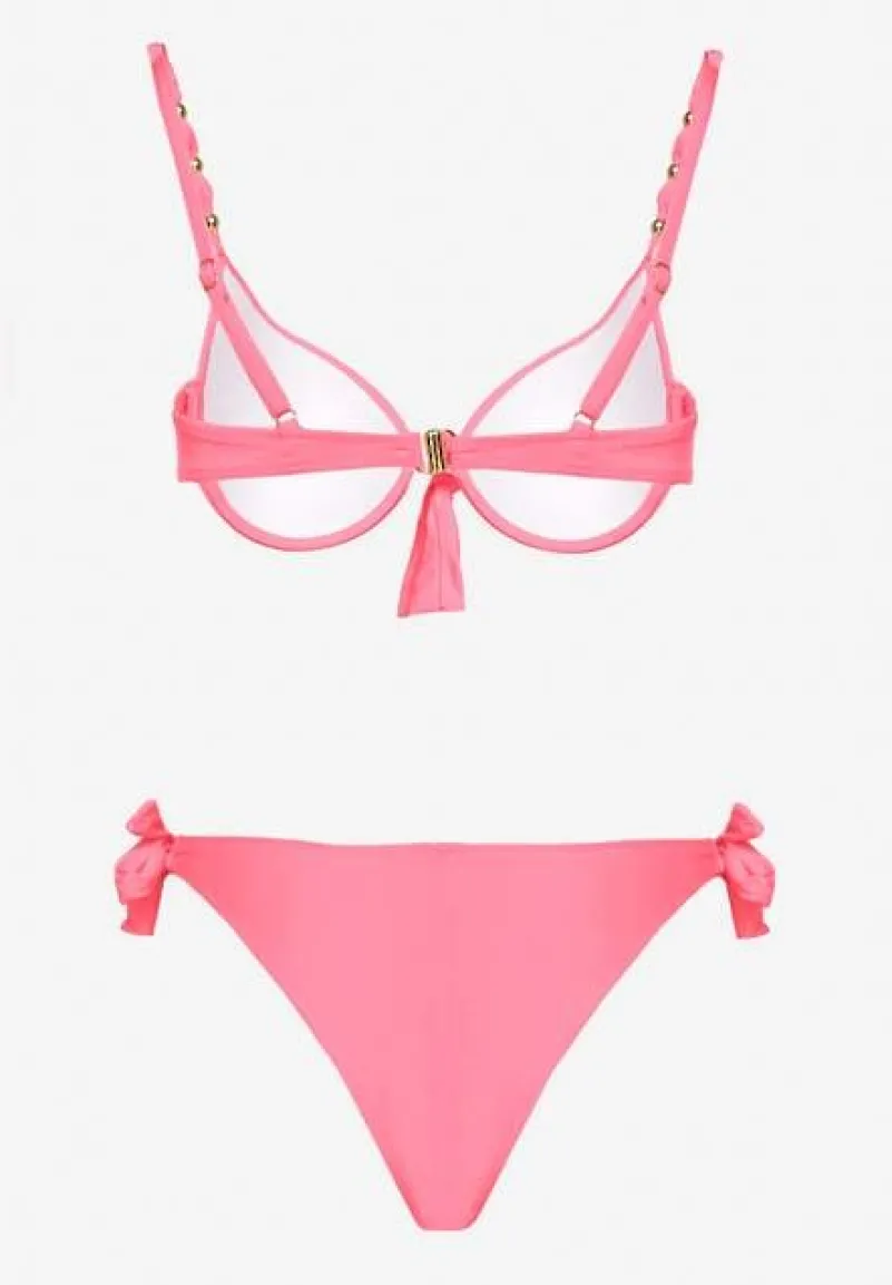Różowe Bikini Majtki i Biustonosz z Wiązaniem Sadeenne
