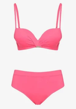 Różowe Bikini Stanik Push-Up i Klasyczne Figi Pevbia