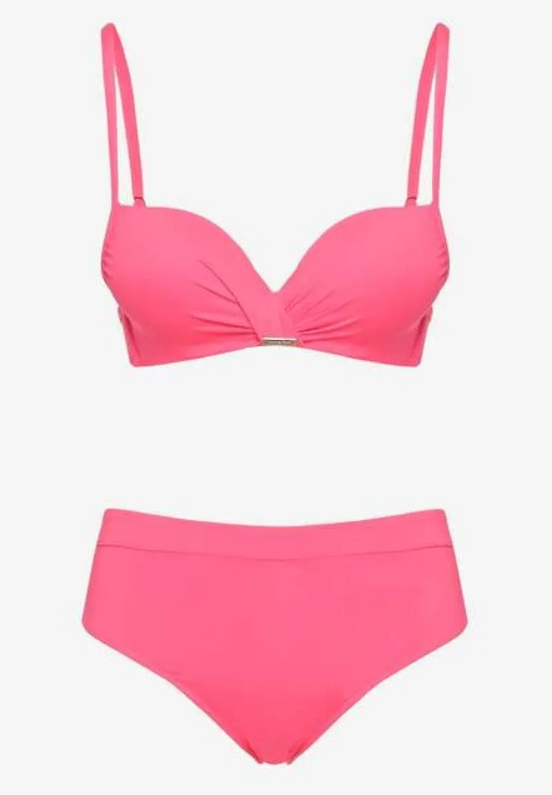 Różowe Bikini Stanik Push-Up i Klasyczne Figi Pevbia
