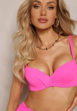 Różowe Bikini Usztywniany Biustonosz na Regulowanych Ramiączkach i Majtki z Wysokim Stanem Olamarie