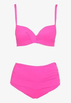 Różowe Bikini Usztywniany Biustonosz na Regulowanych Ramiączkach i Majtki z Wysokim Stanem Olamarie