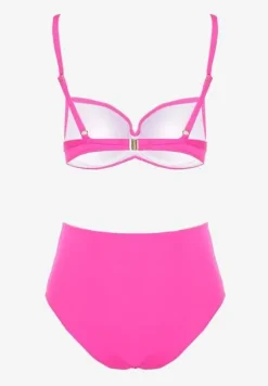 Różowe Bikini Usztywniany Biustonosz na Regulowanych Ramiączkach i Majtki z Wysokim Stanem Olamarie
