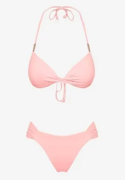 Różowe Bikini Wiązany Biustonosz Push Up i Majtki Typu Figi Mirisenia