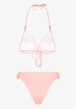 Różowe Bikini Wiązany Biustonosz Push Up i Majtki Typu Figi Mirisenia