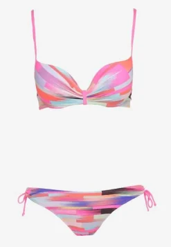 Różowe Dwuczęściowe Bikini Biustonosz na Regulowanych Ramiączkach i Majtki Wiązane po Bokach z Możliwością Regulacji Evemarie