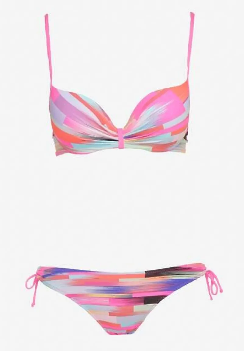 Różowe Dwuczęściowe Bikini Biustonosz na Regulowanych Ramiączkach i Majtki Wiązane po Bokach z Możliwością Regulacji Evemarie
