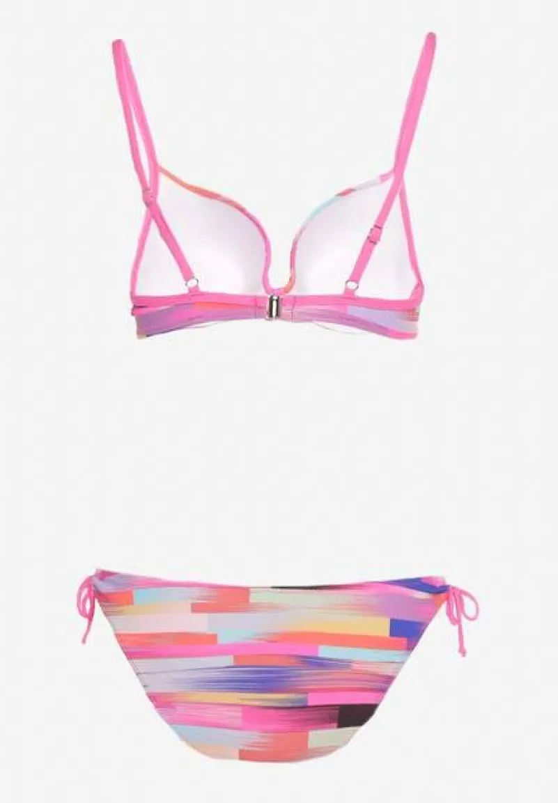 Różowe Dwuczęściowe Bikini Biustonosz na Regulowanych Ramiączkach i Majtki Wiązane po Bokach z Możliwością Regulacji Evemarie