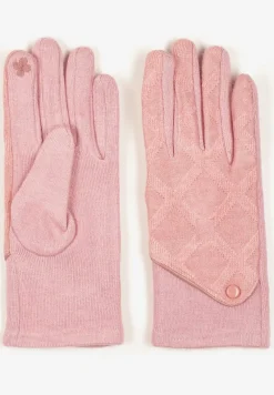 Różowe Dzianinowe Rękawiczki Eleganckie z Ozdobnym Guzikiem Senindra