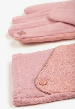 Różowe Dzianinowe Rękawiczki Eleganckie z Ozdobnym Guzikiem Senindra