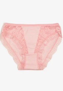 Różowe Figi Majtki z Bawełny Ozdobione Koronką Pilles