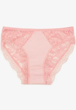 Różowe Majtki Figi Ozdobione Wstawkami z Koronki Povia