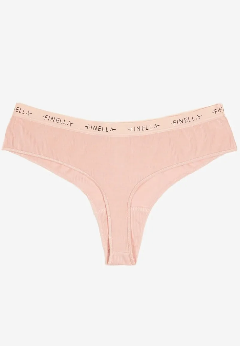 Różowe Majtki Stringi z Prążkowanego Materiału Wykończone Napisem Briavia