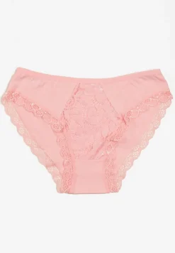 Różowe Majtki Typu Figi z Bawełny Ozdobione Koronką Blikaria